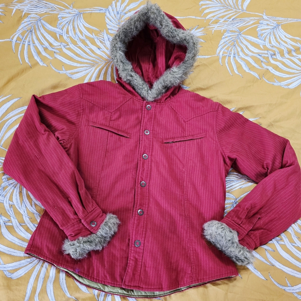Ariat Red Corduroy Hooded Jacket Coat